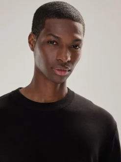 Noir - Uni - Pull col rond riche en coton coupe classique