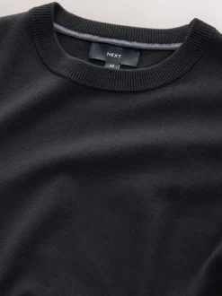 Noir - Uni - Pull col rond riche en coton coupe classique