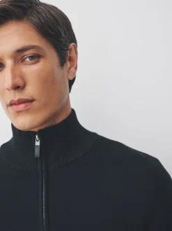 Noir - Uni - Pull N.Premium Coupe classique 100% Coton Premium à fermeture éclair