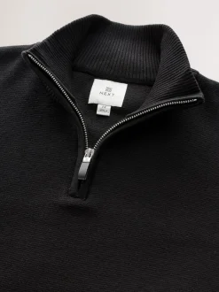 Noir - Uni - Pull N.Premium Coupe classique 100% Coton Premium à fermeture éclair