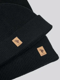 Noir - U.S. Polo Assn. Ensemble bonnet et écharpe en maille côtelée de luxe pour homme