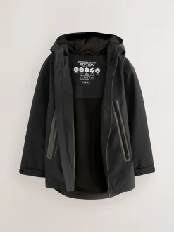 Noir - Veste à capuche imperméable doublée de polaire (3-17ans)