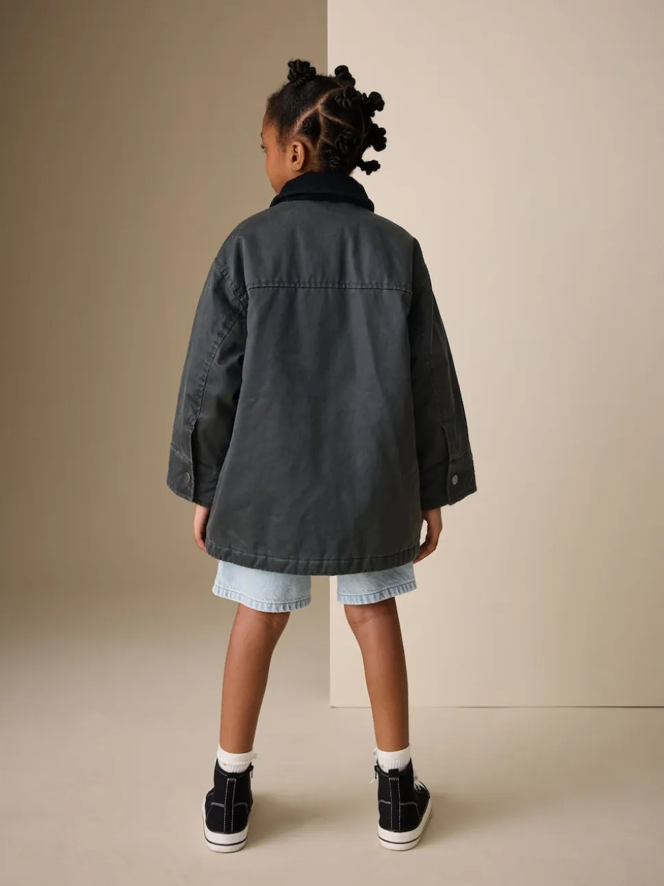 Noir - Veste cirée en fausse (5-14ans)