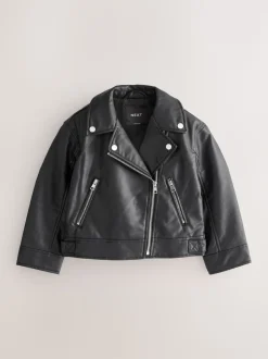 Noir - Veste de motard en PU (3-16yrs)