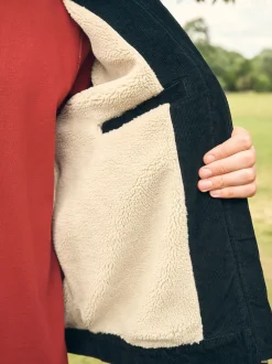 Noir - Veste doublée en velours côtelé et en peau de mouton