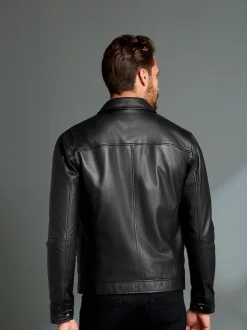 Noir - Veste en cuir signature à col