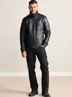 Noir - Veste en cuir Signatures à quatre poches doublée Borg