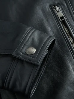 Noir - Veste en cuir Signatures à quatre poches doublée Borg