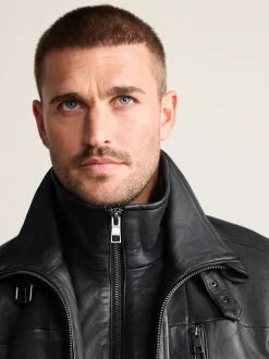 Noir - Veste en cuir Signatures à quatre poches doublée Borg