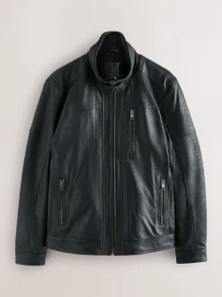 Noir - Veste en cuir Signatures à quatre poches doublée Borg