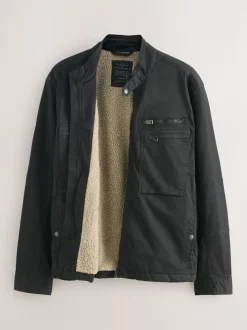 Noir - Veste zippée doublée de peau de mouton