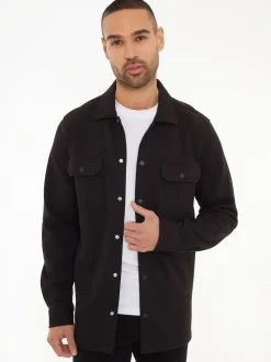 Noir - Veste-chemise boutonnée en sergé Threadbare