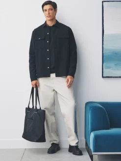 Noir - Veste-chemise en jersey sergé à boutons-pression