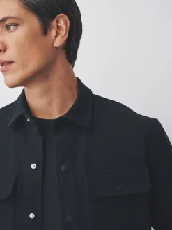 Noir - Veste-chemise en jersey sergé à boutons-pression