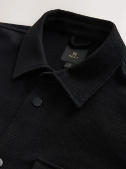Noir - Veste-chemise en jersey sergé à boutons-pression