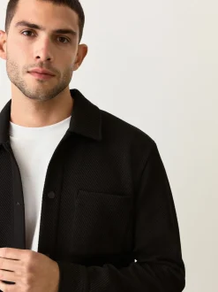 Noir - Veste-chemise en jersey texturé diagonal