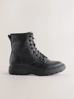 Noir - Warm Lined À lacets Ankle Bottes