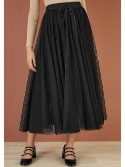 Noir - Yumi Maille Cœur Imprimé Tulle Jupes