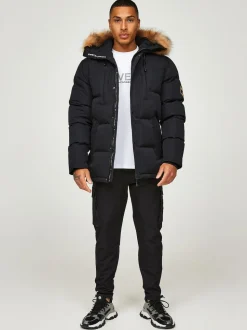 Noir - Zavetti Canada Mens Oshawa 2.0 Veste parka avec fausse fourrure détachable