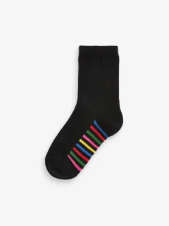 Noir arc-en-ciel - Paquet de 5 chaussettes d'école à cheville en coton riche semelle intérieure