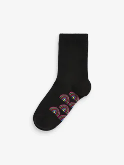 Noir arc-en-ciel - Paquet de 5 chaussettes d'école à cheville en coton riche semelle intérieure