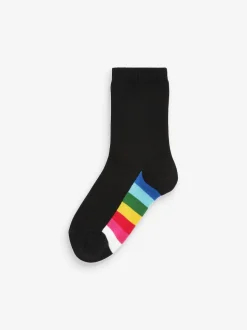 Noir arc-en-ciel - Paquet de 5 chaussettes d'école à cheville en coton riche semelle intérieure