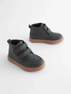 Noir avec semelle en gomme - Bottines avec fermeture scratch et doublure chaude