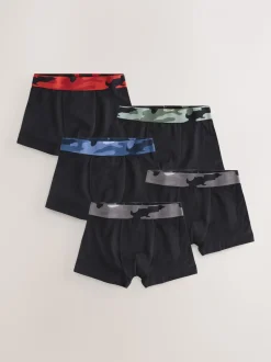 Noir avec taille camouflage - Lot de 5 boxers (2-16ans)