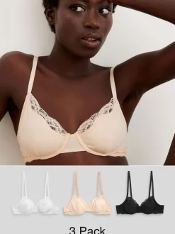 Noir/ Blanc/ Rose pâle Nude - Lot de 3 soutiens-gorge en mélange de coton Ultimate Comfort