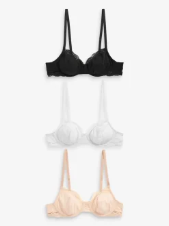 Noir/ Blanc/ Rose pâle Nude - Lot de 3 soutiens-gorge en mélange de coton Ultimate Comfort