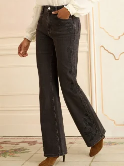 Noir brodé - Love & Roses Jean bootcut