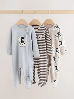 Noir et blanc à motif chien - Lot de 3 dors-bien bébé zippés (0-2ans)