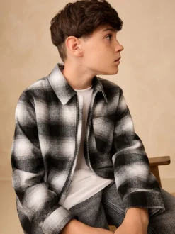 Noir et blanc monochromes - Surchemise zippée à carreaux (3-16ans)
