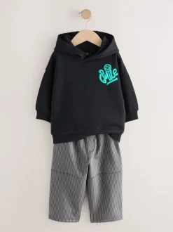 Noir et gris imprimé - Ensemble Jogging à capuche et charpentier (3mths-7yrs)