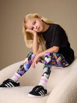 Noir Graffiti coeur - Leggings (3-16ans)