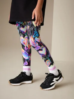 Noir Graffiti coeur - Leggings (3-16ans)
