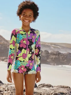 Noir imprimé tropical - Maillot de bain court une pièce (3-16ans)