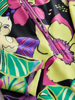 Noir imprimé tropical - Maillot de bain court une pièce (3-16ans)