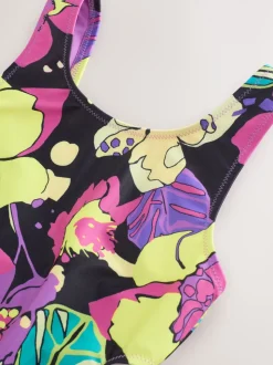 Noir imprimé tropical - Maillot de bain à découpes (3à16ans)