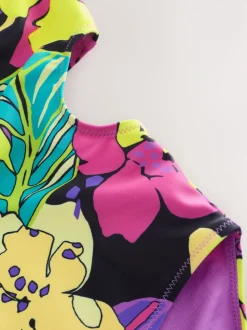 Noir imprimé tropical - Maillot de bain à découpes (3à16ans)