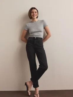 Noir lavé - Jean colonne extensible Mom Comfort