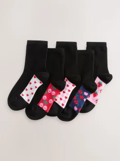 Noir motif fruit - Paquet de 5 chaussettes d'école à cheville en coton riche semelle intérieure