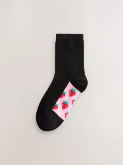 Noir motif fruit - Paquet de 5 chaussettes d'école à cheville en coton riche semelle intérieure