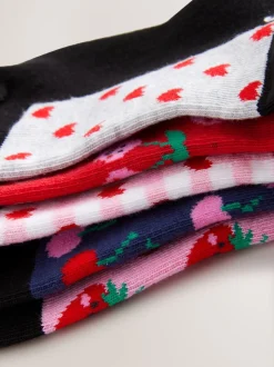 Noir motif fruit - Paquet de 5 chaussettes d'école à cheville en coton riche semelle intérieure