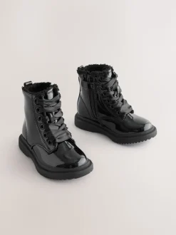 Noir verni scintillant - Bottines à lacets