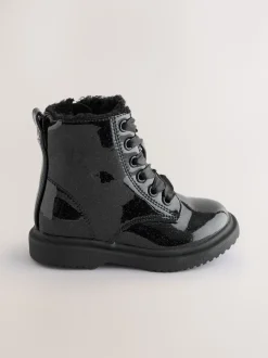 Noir verni scintillant - Bottines à lacets