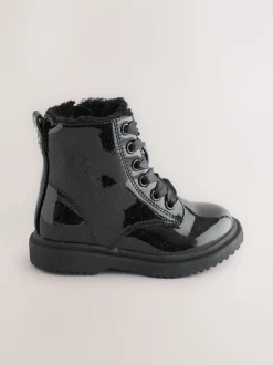 Noir verni scintillant - Bottines à lacets
