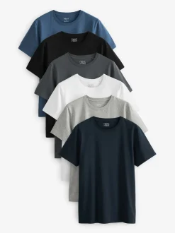 Noir/ardoise/Gris chiné/Blanc/bleu marine/Bleu - Ajustement régulier - Lot de t-shirts essentiels en coton 6