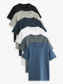 Noir/ardoise/Gris chiné/Blanc/bleu marine/Bleu - Slim Fit (Slim Fit) - Lot de t-shirts essentiels en coton 6