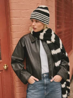 Noir/Blanc - Bonnet en maille à rayures